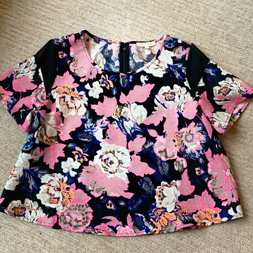 Floral Cropped Blouse with Mesh Detail